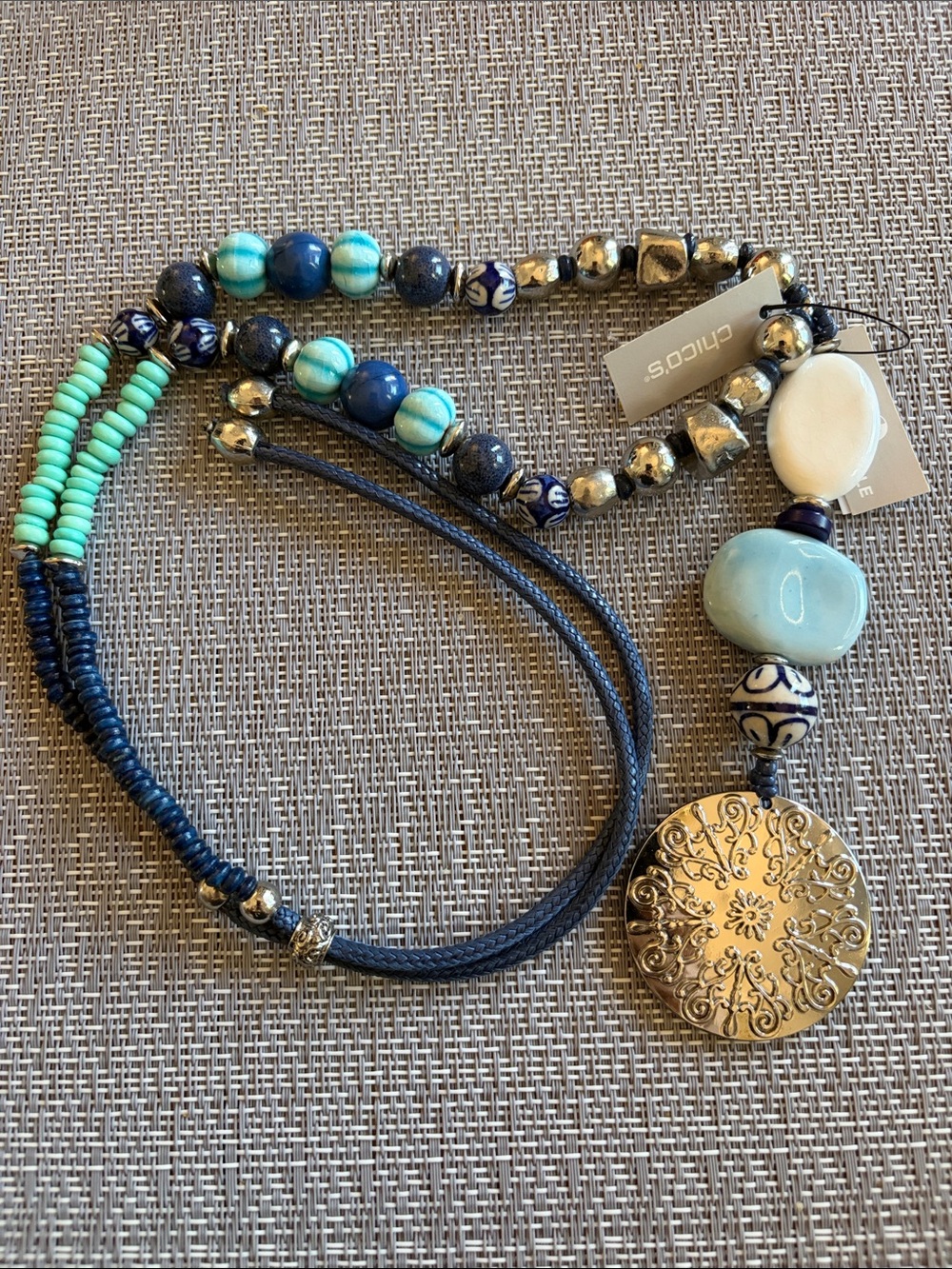 Chicos Blue and silver tone  Pendant Necklace